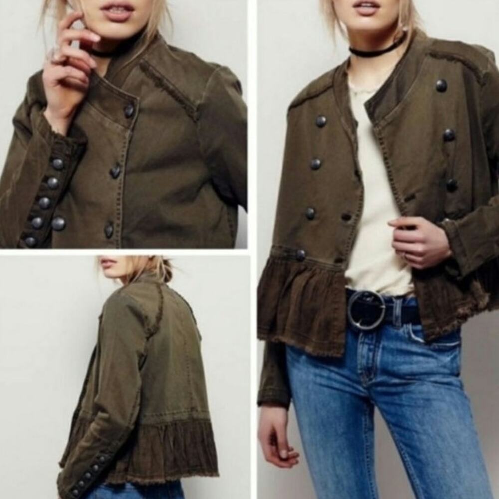 Free People Button Cuff Military Ruffle XS Jacket - Picture 8 of 9